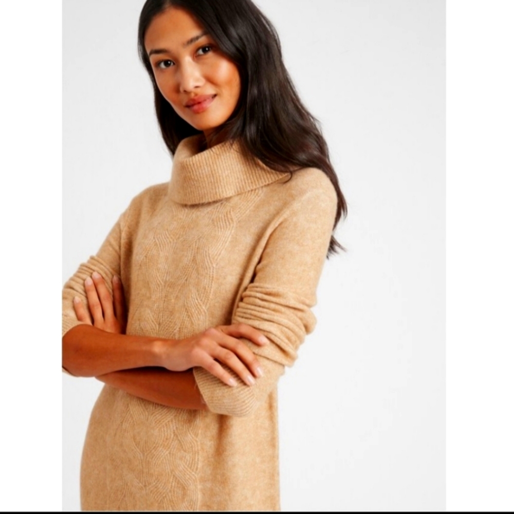 NWT, XS/TP, Banana Republic, tan, turtleneck, sweater dress